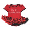 Halloween Red Baby Bodysuit Red Black Dots Pettiskirt & Sparkle Rhinestone My 1st Halloween Print JS4767